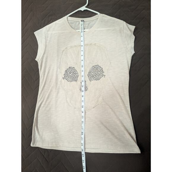Gorgeous multimedia skull embroidered cream babydoll  tshirt by Eunishop size S - Picture 7 of 7